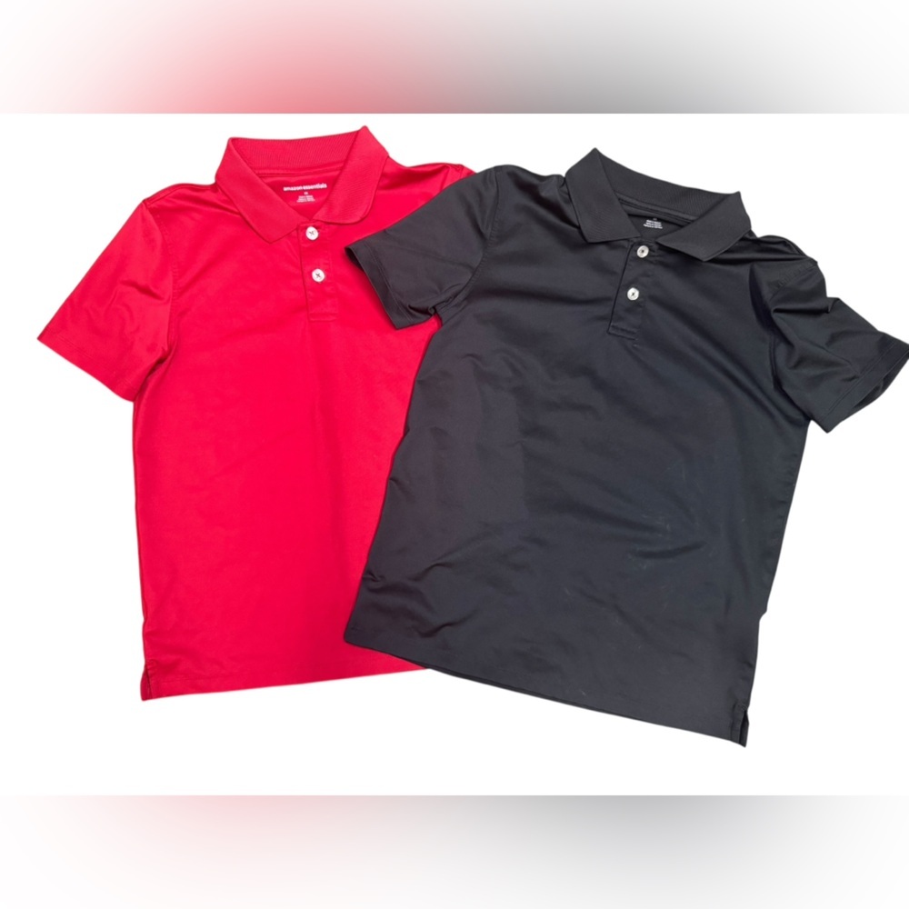 💥Amazon Essentials Kids Black and Red Polo Shirts Medium